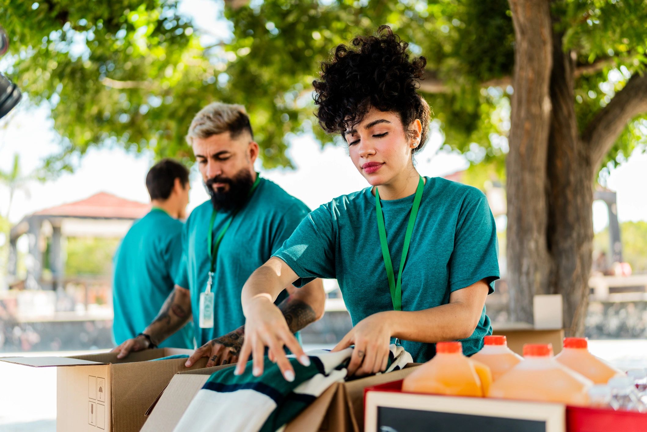 Volunteers collaborating during a community effort